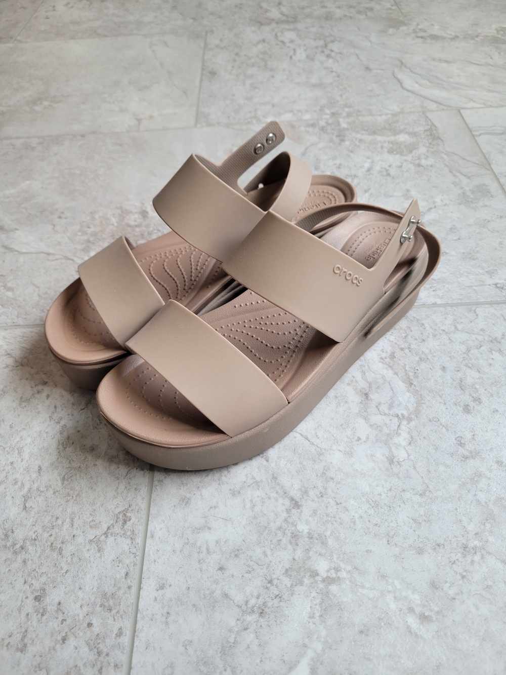 CROCS Women’s Beige Dual-Strap Platform Sandals